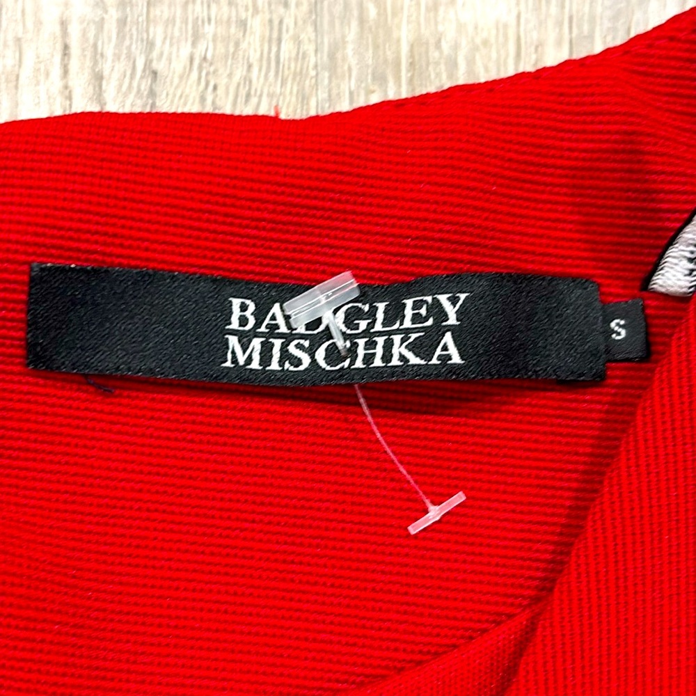 Badgley Mischka Red Textured Cross Over Wrap Dress - Picture 4 of 4